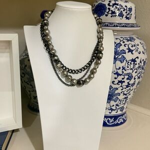 T TAHARI Multi-strand Gunmetal and Silver Tone and Black Necklace